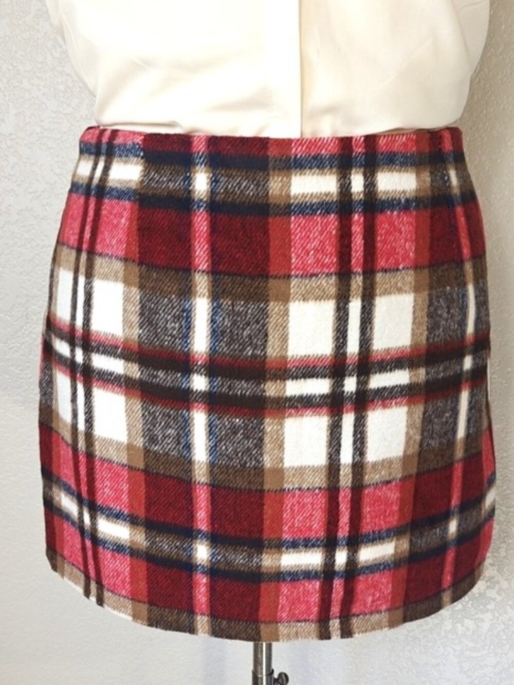 Oi Size XXL Mini Skirt Wool Blend Red Plaid Y2K Academia 90s Lined Side Zip